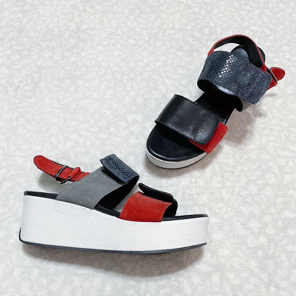 Surface to Air Platform Sandals Colorblock Leather Utility Flatform Red Black